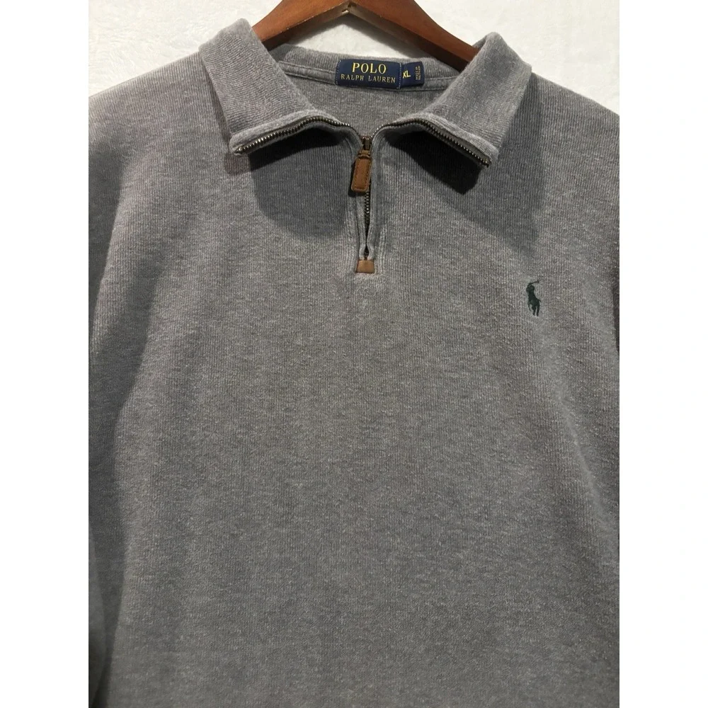Vintage Polo Ralph Lauren Mens XL Sweater 1/4 Zip Pullover Logo Gray Long Sleeve
